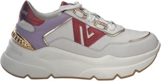 Emanuelle Vee Witte leren sneaker met Bordeaux details - Dames - Sneakers - Wit - 39 EU - Schoenen