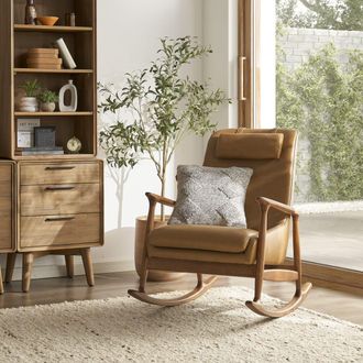 Castlery Desmond Brown Top Grain Leather Rocking Chair for Men by Castlery