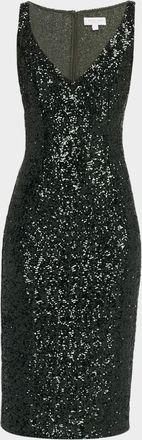 Michael Kors Portrait-Neck Sleeveless Sequined Stretch Dress