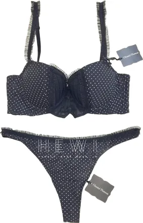 Chantal Thomass Fine Polka Dot Padded Half Cup Bra & Thong Set Size S