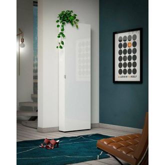 Dmora Armario Multiuso Ippolita De 1 Puerta, 11 Estantes, 12 Compartimentos, 60x200h Cm, Blanco Brillante, Made In Italy