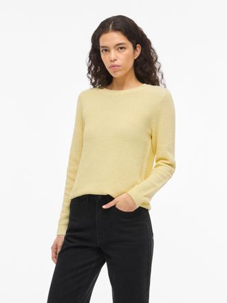 Vila Rundhalspullover VILA VIDALO O-NECK L/S KNIT TOP- NOOS, Damen, Gr. XXL, pastel gelb, Feinstrick, Obermaterial: 100% Baumwolle, unifarben, regular fit 