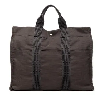 Herm&egrave;s Her Line Black Gray Canvas Handbag Tote Bag (Pre-Owned)