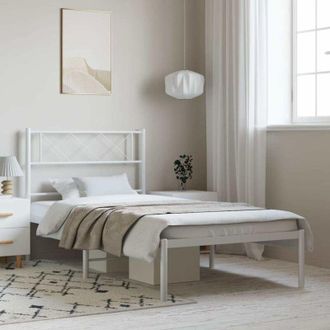 vidaXL Giroletto con Testiera Metallo Bianco 100x190 cm vidaXL