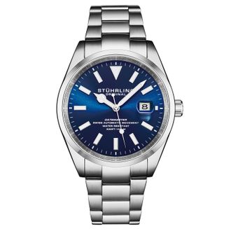 St&uuml;hrling Mens Datemaster Heritage Automatic 1025 Mens 42mm - Blue Stainless Steel - One Size