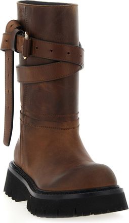 Moschino Womens Brown Velvet Leather Over The Knee Shoe
