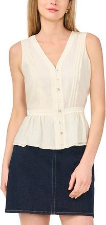 Vince Camuto Lace Trim Button-Up Peplum Tank in New Ivory at Nordstrom, Size Xx-Large
