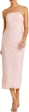 Mac Duggal Pearl Embellished Strapless Midi Cocktail Dress in Blush at Nordstrom, Size 10