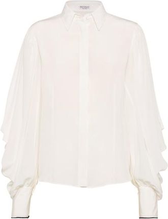Brunello Cucinelli Crêpe de Chine shirt in Ivory at Nordstrom, Size Xx-Large Eu