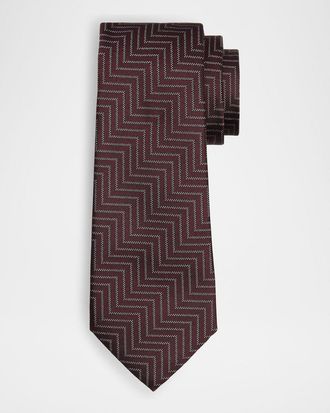 Giorgio Armani Mens Chevron-Woven Silk Tie