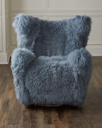 Massoud Aima Shearling Swivel Wing Chair
