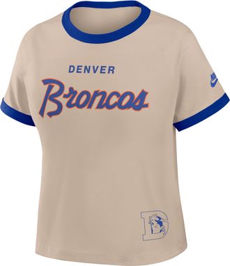 Nike Denver Broncos Rewind Ringer Mod Nike Womens NFL Cropped T-Shirt in Brown | 04N90IKZ8WV-X5Q