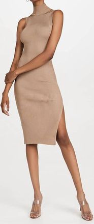 Good American Plaited Rib Midi Dress In Tan