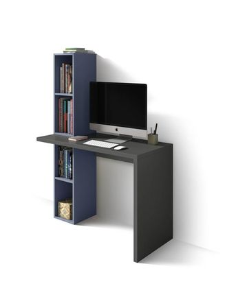 HERDASA Escritorio Modelo 639 De La Colecci&oacute;n Nelle Grafito Y Azul, Encimera En Cascada Y Estanter&iacute;a Lateral, De Herdasa
