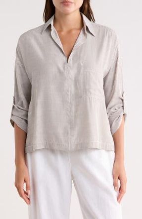 Max Studio Stripe Collared Top in Owtfms10-Off White/toffee Mini Stripe-Jl-25010 at Nordstrom Rack, Size X-Small