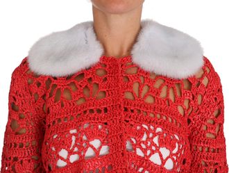 Dolce & Gabbana Womens Red Cardigan Crochet Knit Raffia Sweater Viscose Clothing