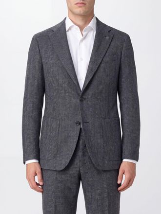 Tagliatore Blazer monopetto in lana con motivo chevron e tasche a toppa