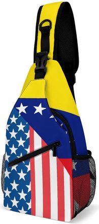 Generic U.S. And Venezuela Flag Unisex Shoulder Bags Casual Crossbody Chest Bag Sling Backpack for Hiking Cycling Travel