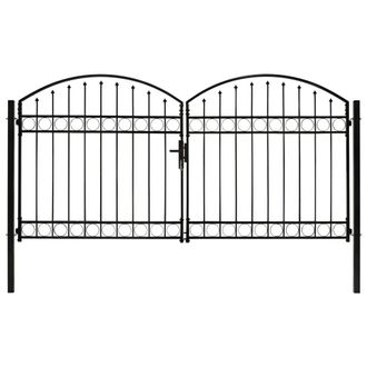 Berkfield Home Fence Gate Double Door with Arched Top Steel 300x150 cm Black
