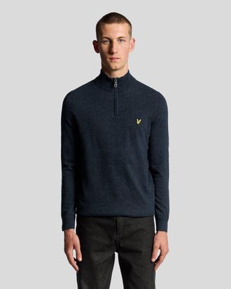 Lyle & Scott Mens Lambswool Blend 1/4 Zip Jumper - Navy - Size X-Small