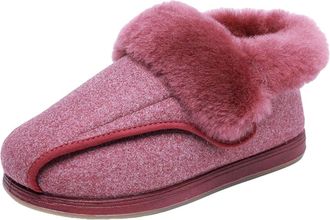 Generic Womens Diabetic Slippers Extra Wide Fit Fuzzy Lined Warm House Shoes for Indoor Outdoor (rosy, L, Adult, Women, 4.5, Numeric, UK Footwear Size System,