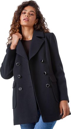 Roman Womens Double Breasted Longline Coat - Black - Size 16 UK
