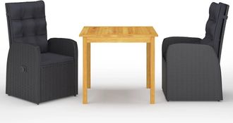 vidaXL Juego De Comedor Para Jard&iacute;n 3 Piezas Negro Vidaxl