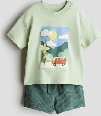 H&M 2-piece cotton jersey set in Light Green/car at Nordstrom, Size 18M