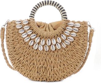 Adornia Basket Arc Shell-Embroidered Handle Bag with Shoulder Strap