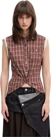 Andersson Bell Check Mouwloos Shirt - Dames - Overhemden - Bruin - M - Katoen - Overhemden