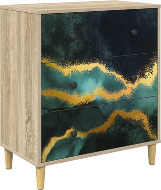 vidaXL Cajonera Wijhe Impresi&oacute;n De M&aacute;rmol Teal 66 X 36,5 X 75 Cm Vidaxl