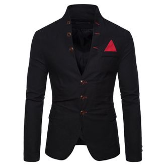 Generic Mens Embellished Blazer Mens Stand Up Collar Blazer Slim Fit Solid Color Blazers Fashion Multi Button Blazers Wedding Prom Suit Jackets Solid Color Co
