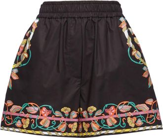 La DoubleJ Floral Border Pull-Up Shorts - Dames - Bermuda - Zwart - XS - Katoen - Korte Broeken