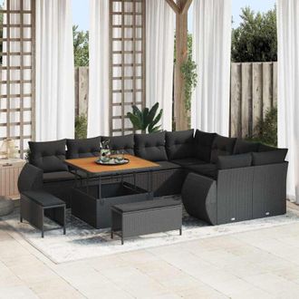 vidaXL Conjunto De Sof&aacute; De Jard&iacute;n 12 Pcs Negro Rat&aacute;n Sint&eacute;tico Vidaxl
