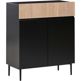 Beliani Credenza moderna a 2 ante, 2 ripiani e un cassetto in mdf, legno di frassino naturale, fronte a coste, soggiorno nero Blythe