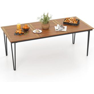 Costway Tavolo da Pranzo in Legno 200 cm, Tavolo da Giardino a 8 Posti con Foro per Ombrellone da 5 cm, Gambe in Metallo e Piedini Regolabili, Tavolo per