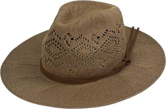 MARCUS ADLER Open Knit Wide Brim Panama Hat in Dark Tan at Nordstrom Rack