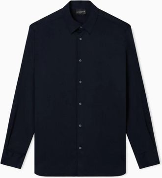 Emporio Armani Stretch Pima Katoenen Overhemd - Heren - Zakelijke Overhemden - Blauw - S - Katoen - Overhemden