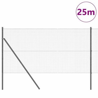 Berkfield Home Modern Welded Wire Fence with 13 Posts Grey 1.4x25 m Steel