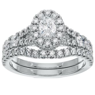 Pompeii3 1 1/4Ct Oval Halo Diamond Engagement Wedding Ring Set in White or Yellow Gold