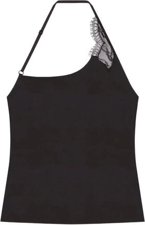Courr&egrave;ges Asymmetrische top met kanten rand en halternek - Dames - Tops zonder mouwen - Zwart - S - Rayon - Tops