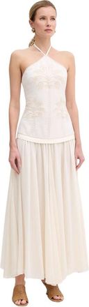 Twinset Kleedjes, Dames, Beige, XS, Katoen, Geborduurd Halterjurk