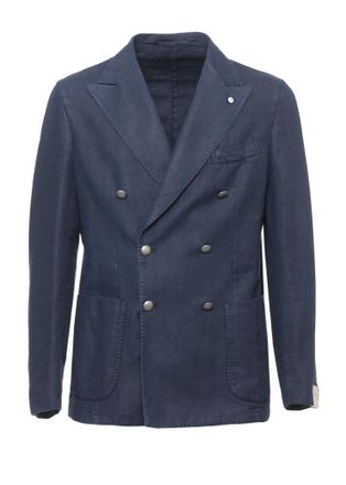 Lubiam Blue Herringbone Double-Breasted Blazer
