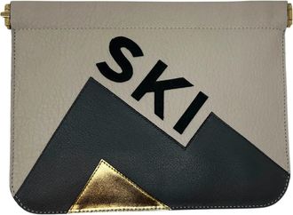 Kempton & Co. Small Leather Ski Pouch In Chalk With Forest Suede