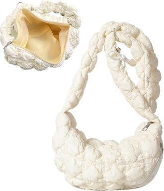 Generic Quilted Shoulder Bag, Bubble Bag - Soft Bag with Crescent Moon Shoulder Strap - Fashion Under Arm Bag for Birthday, Christmas, Saint, White, riferimen