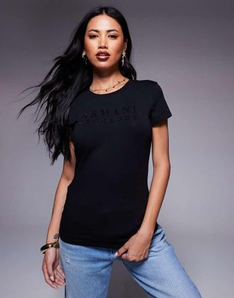 A|X Armani Exchange T-shirt nera con logo al centro-Nero