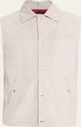 Brunello Cucinelli Mens Down Leather Snap-Front Vest