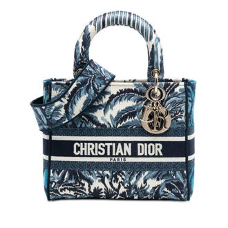 Dior Pre-owned Dior Medium Embroidered Canvas Palm Tree Toile De Jouy Lady D Lite Unisex 50-MA-1220X