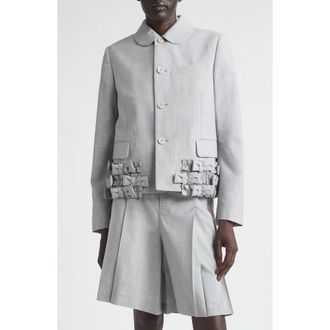 Comme Des Gar&ccedil;ons Bow Detail Tropical Wool Jacket in Grey/Pink at Nordstrom, Size X-Small
