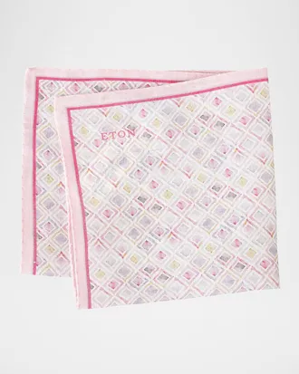 Eton Men & apos;s Diamond-Print Linen Pocket Square
